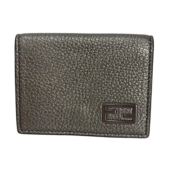 FENDI - Metallic Gray Leather Trifold Wallet 323-071425 - Picture 1 of 5